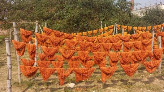 Drying Dyed Cotton for Saffron Yoga Mat